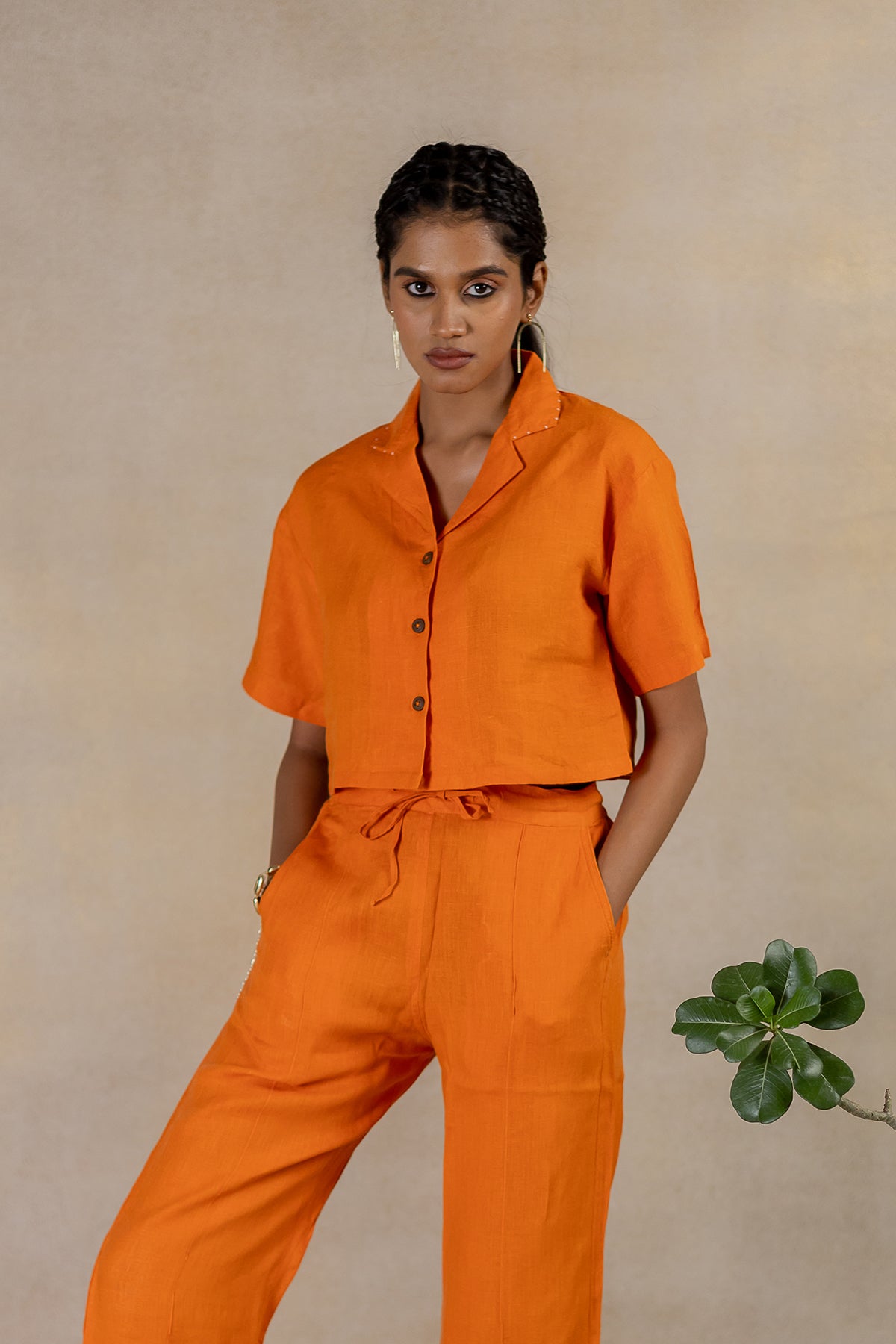 Day 19 - Linen Crop Shirt - Orange Soda