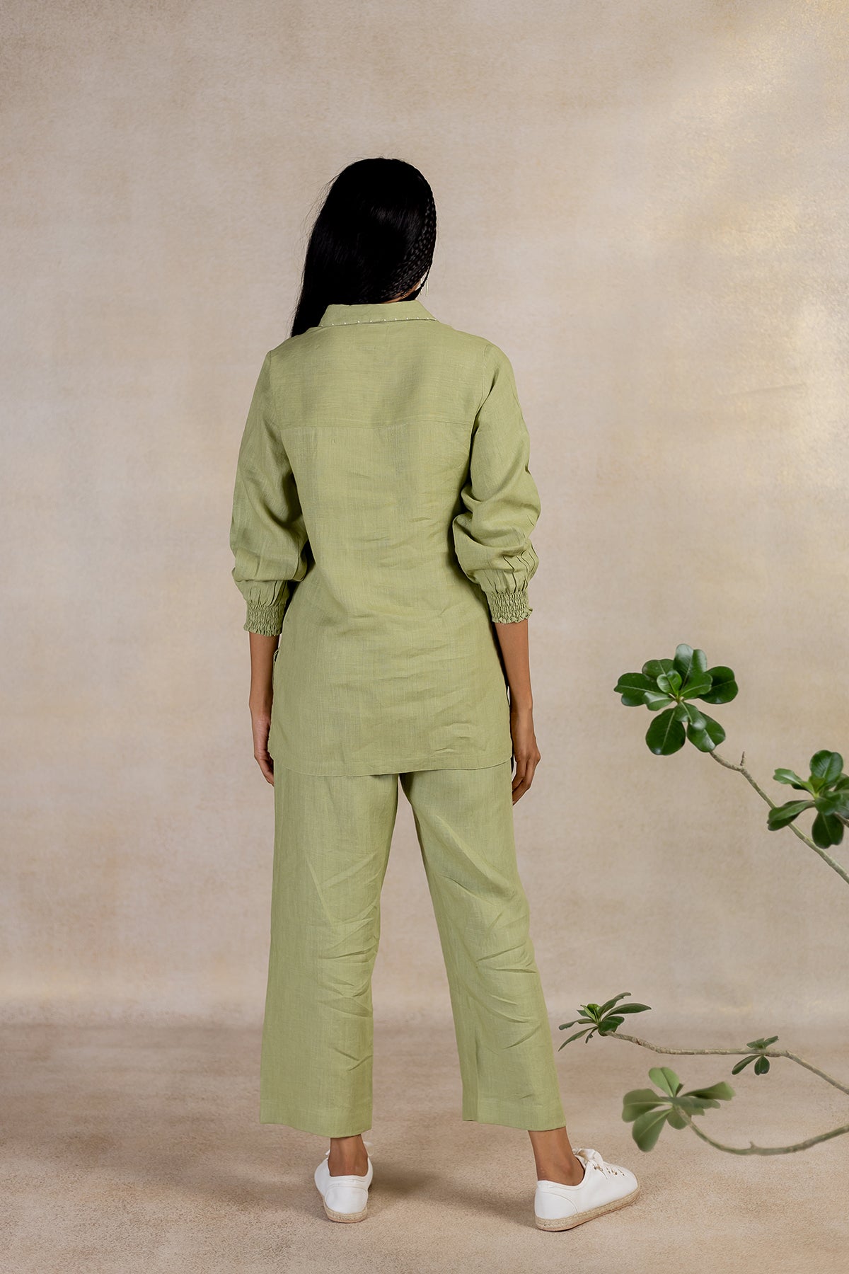 Day 2 - Linen Bobbin Elastic Sleeve Shirt With Pocket -meadow Green