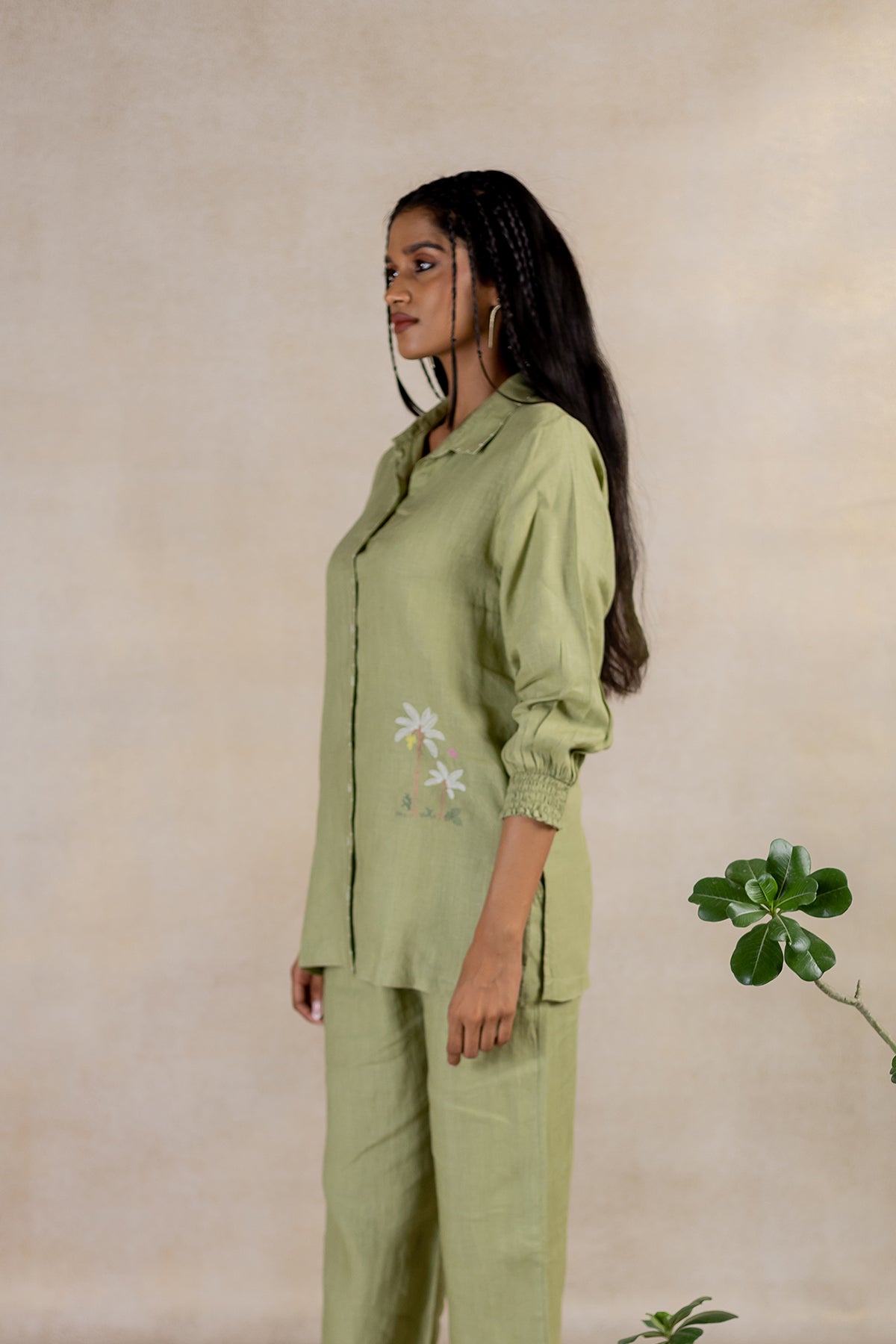 Day 2 - Linen Bobbin Elastic Sleeve Shirt With Pocket -meadow Green