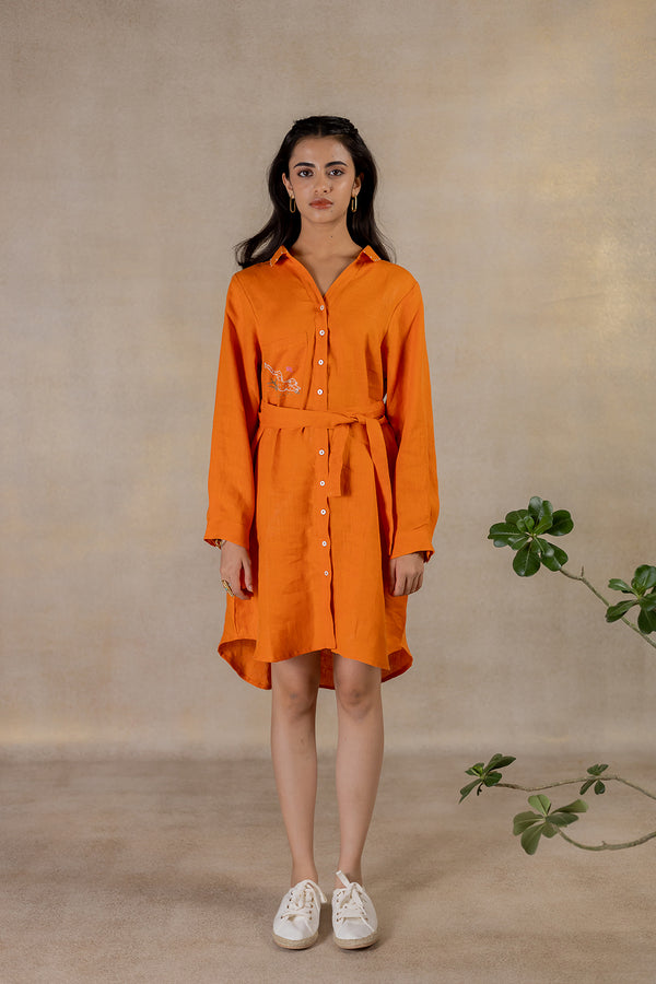 Day 20 - Linen Curved Hem Shirt Dress - Orange Soda