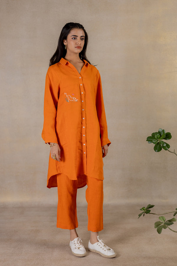 Day 20 - Linen Curved Hem Shirt Dress - Orange Soda
