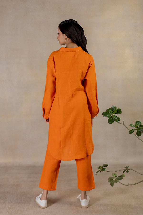 Day 20 - Linen Curved Hem Shirt Dress - Orange Soda
