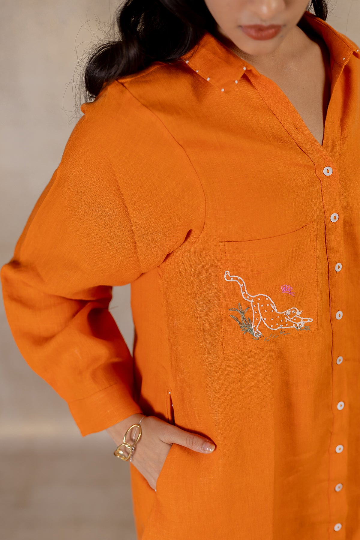 Day 20 - Linen Curved Hem Shirt Dress - Orange Soda