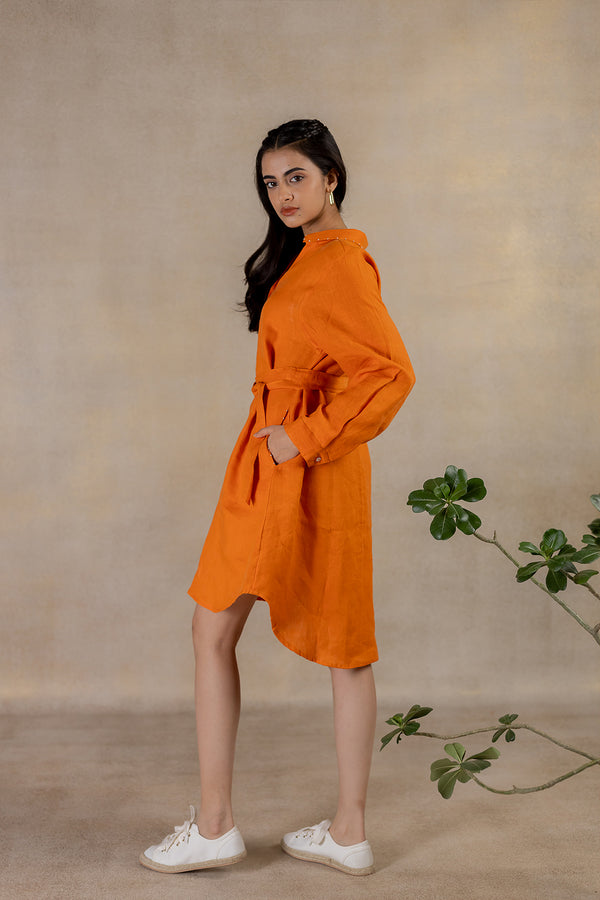 Day 20 - Linen Curved Hem Shirt Dress - Orange Soda