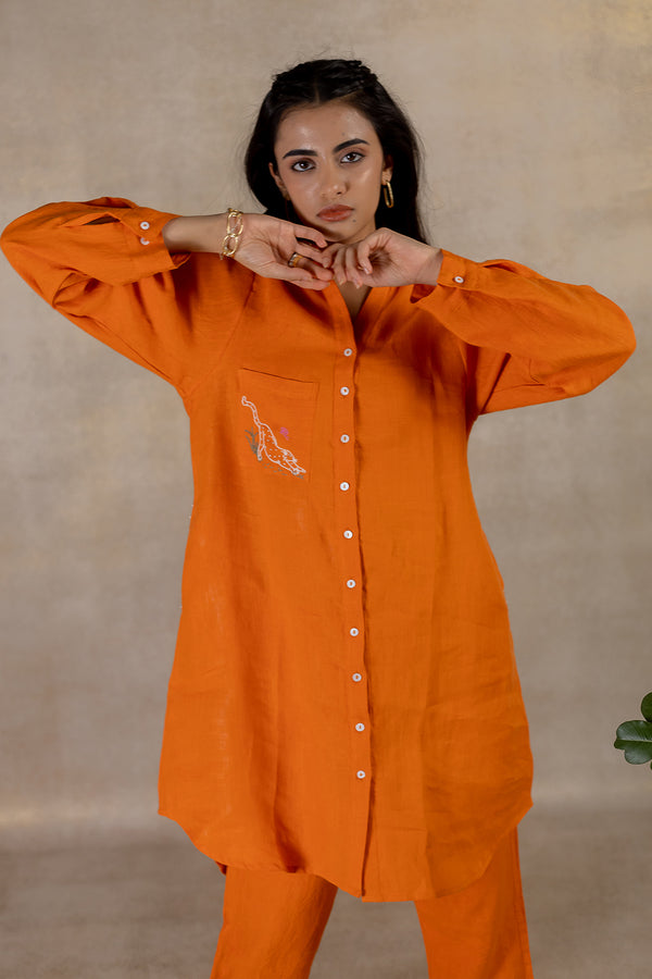 Day 20 - Linen Curved Hem Shirt Dress - Orange Soda