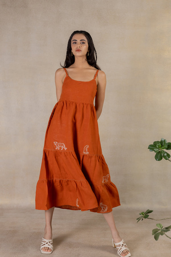 Day 21 - Linen Multi Tier Dress - Tan Rust