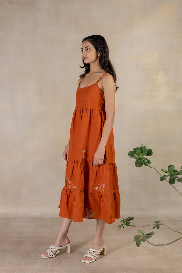 Day 21 - Linen Multi Tier Dress - Tan Rust