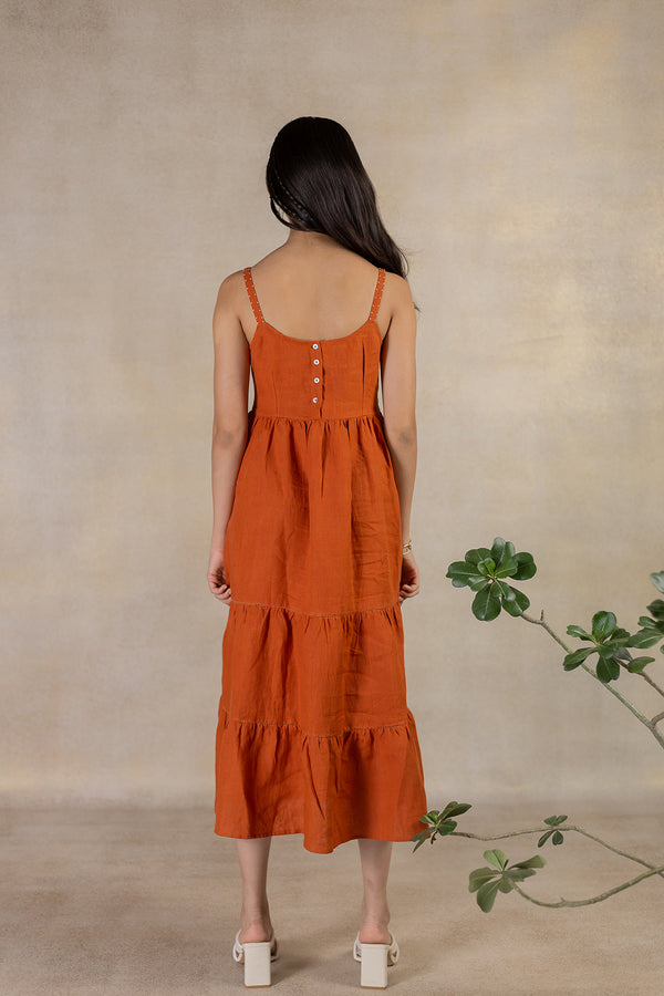 Day 21 - Linen Multi Tier Dress - Tan Rust