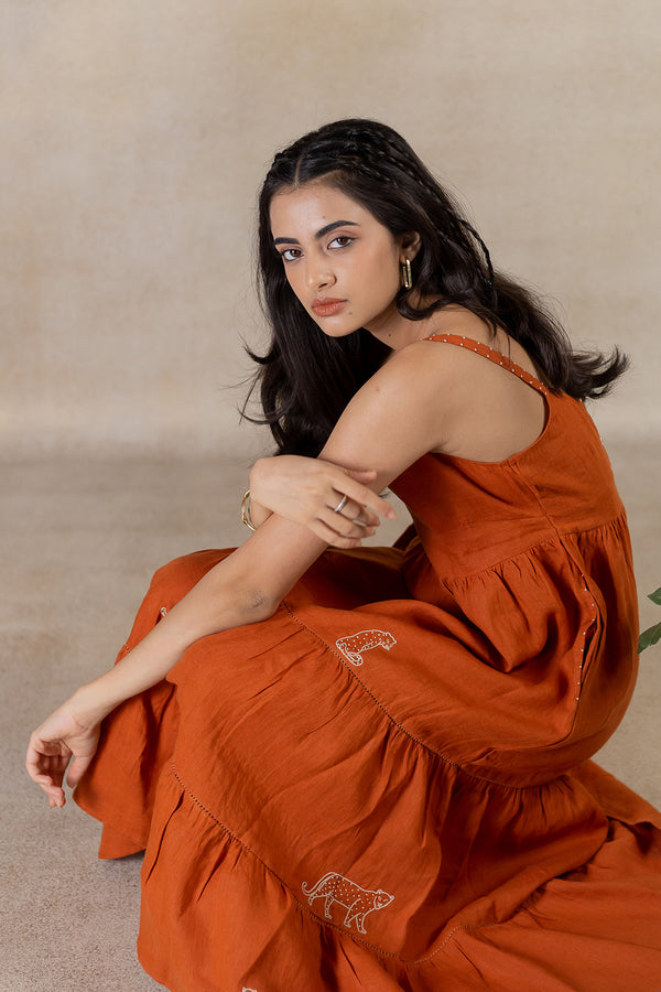 Day 21 - Linen Multi Tier Dress - Tan Rust