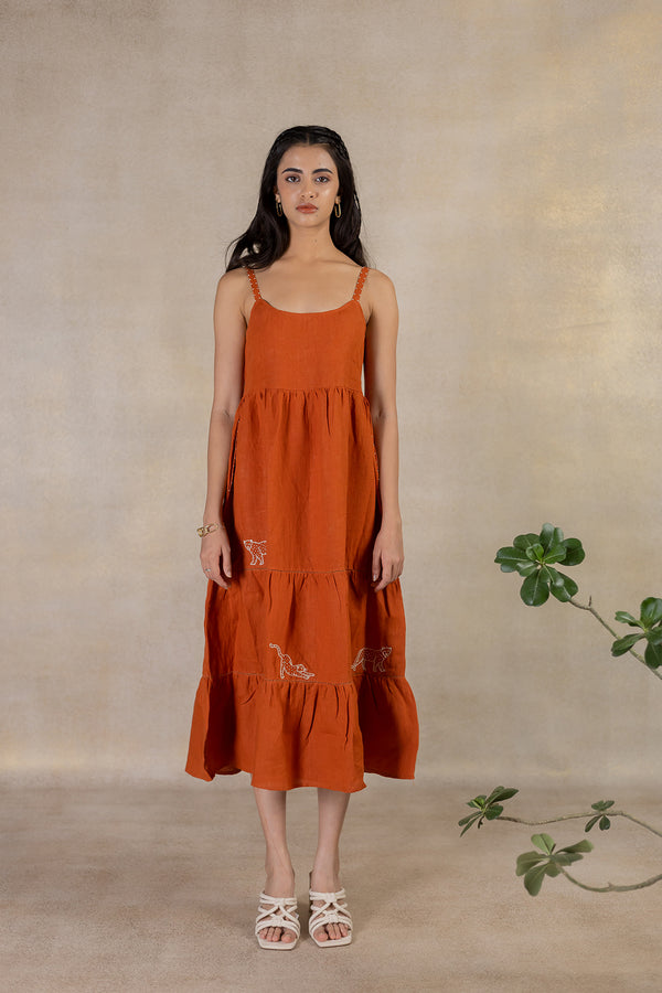 Day 21 - Linen Multi Tier Dress - Tan Rust