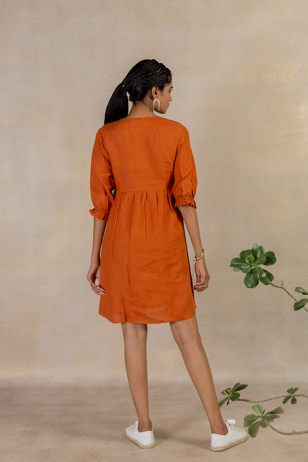 Day 23 - Linen V Neck Dress - Tan Rust