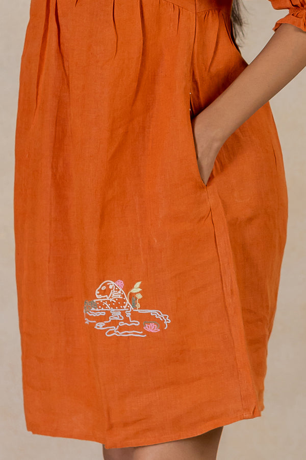 Day 23 - Linen V Neck Dress - Tan Rust