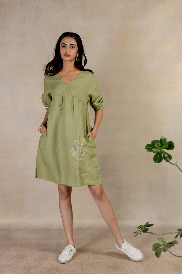 Day 23 - Linen V Neck Dress - Meadow Green