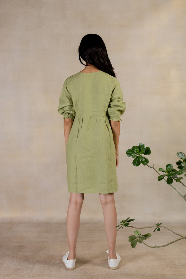 Day 23 - Linen V Neck Dress - Meadow Green
