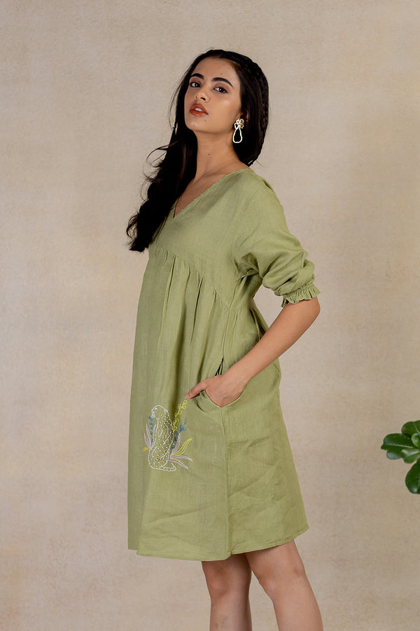 Day 23 - Linen V Neck Dress - Meadow Green