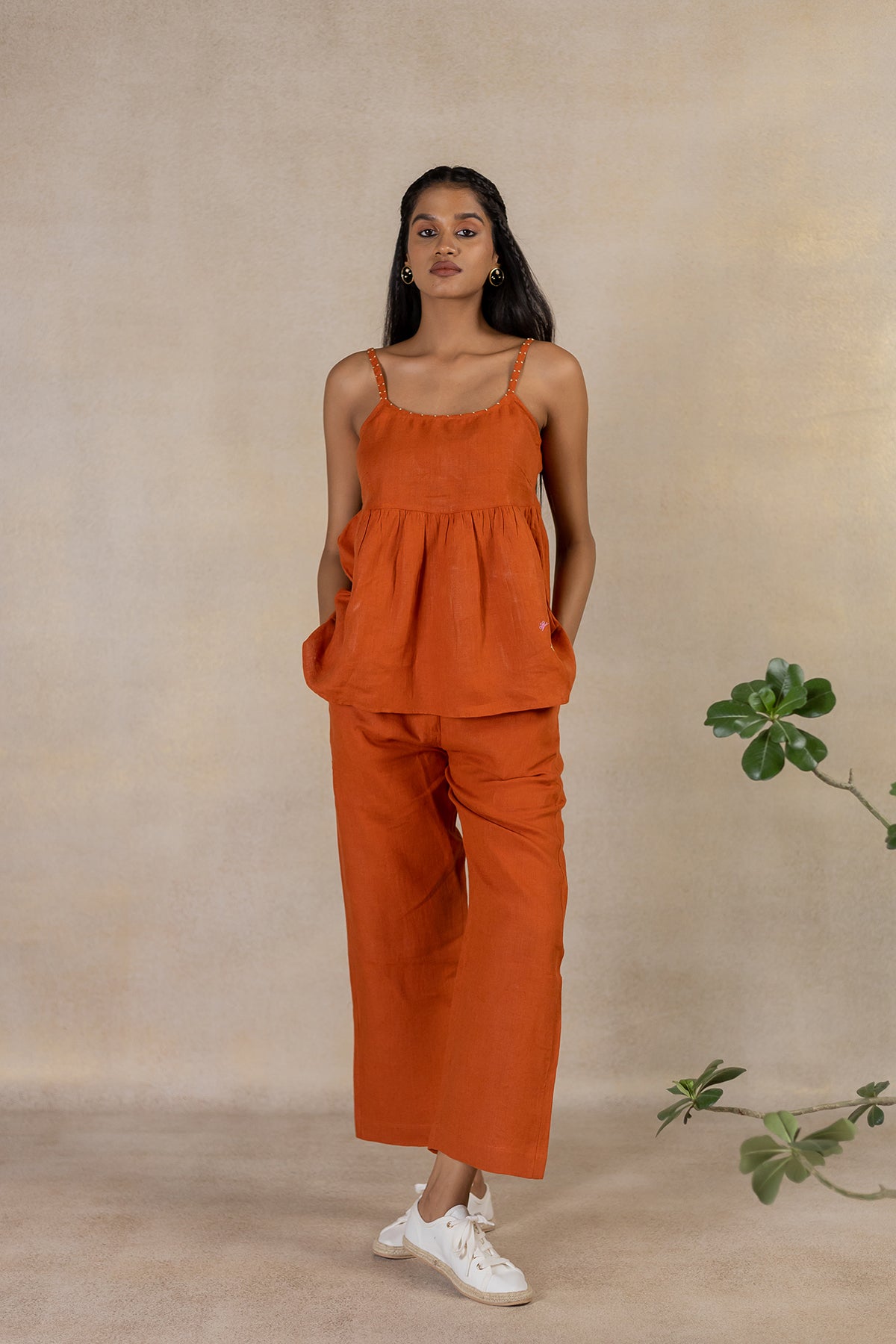 Day 26 - Linen Slip Top With Pocket - Tan Rust