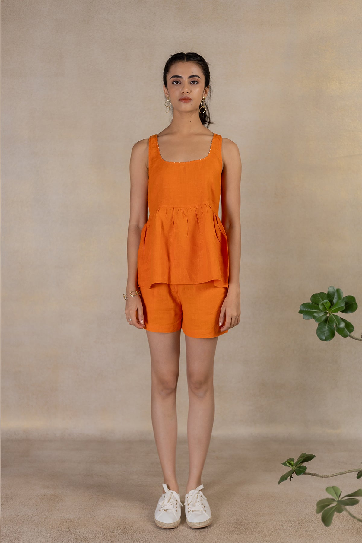 Day 27 - Linen Peplum Top - Orange Soda