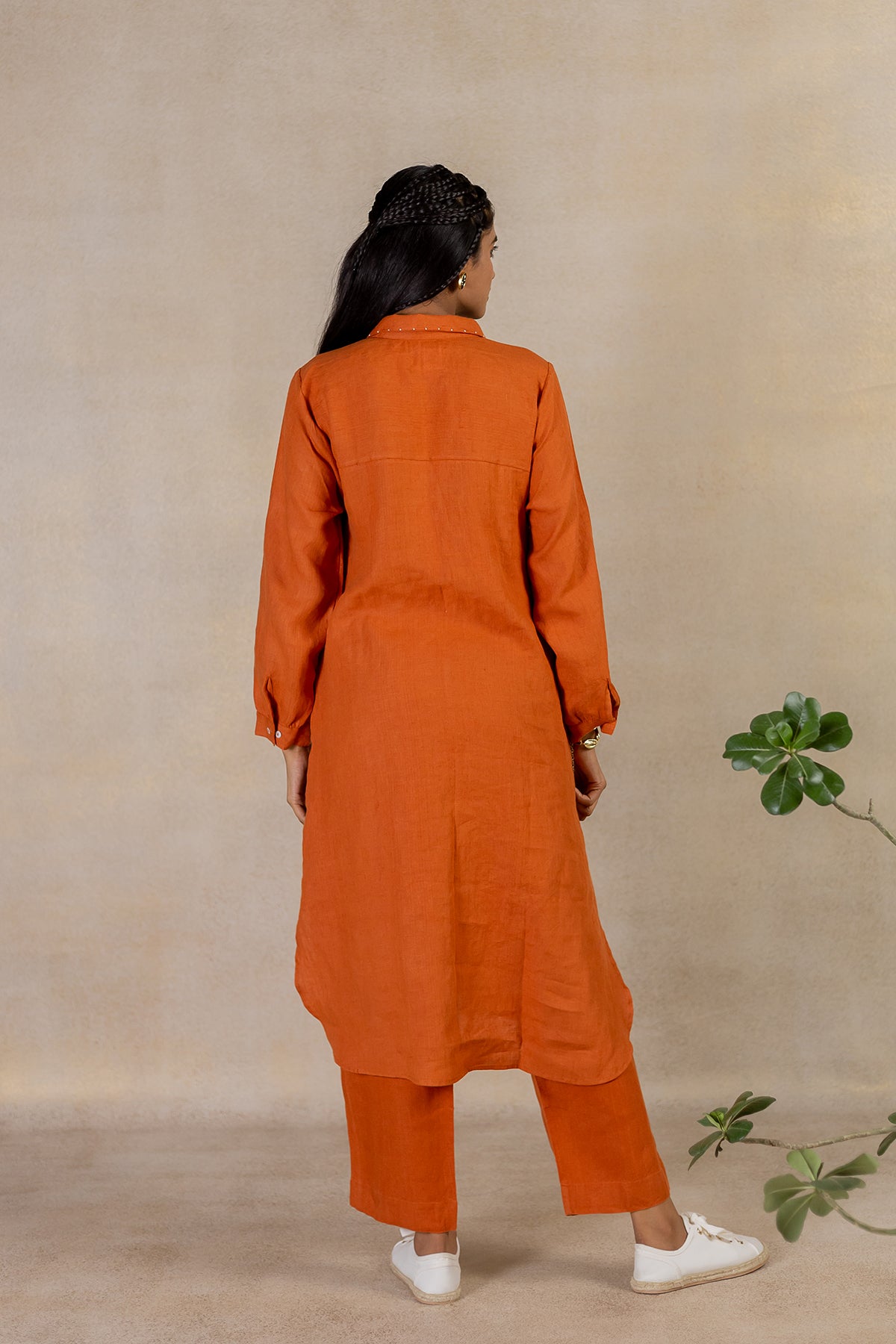 Day 28 - Linen Long Shirt Dress - Tan Rust