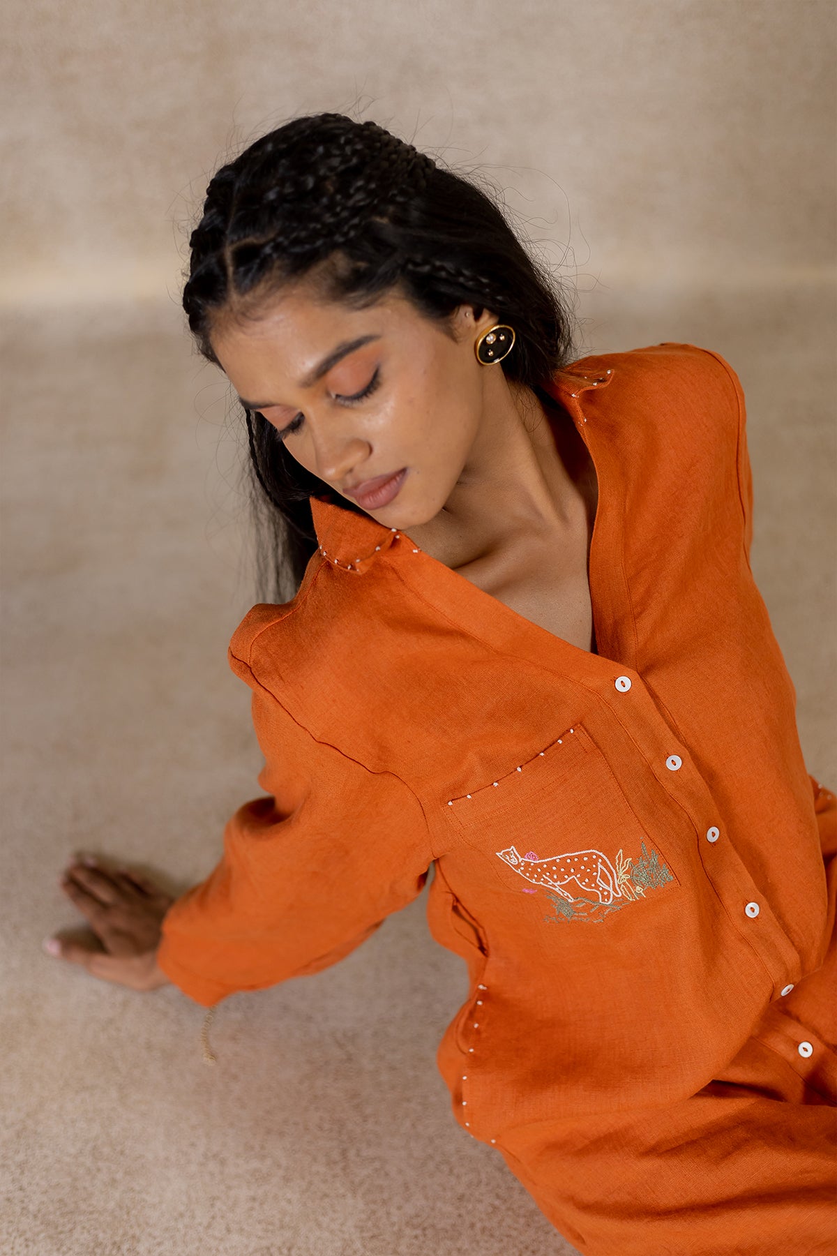 Day 28 - Linen Long Shirt Dress - Tan Rust