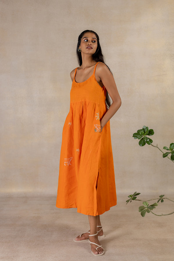 Day 3 - Linen Panel Slip Dress - Orange Soda