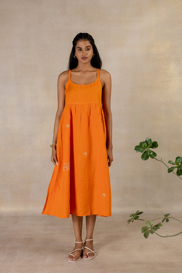 Day 3 - Linen Panel Slip Dress - Orange Soda