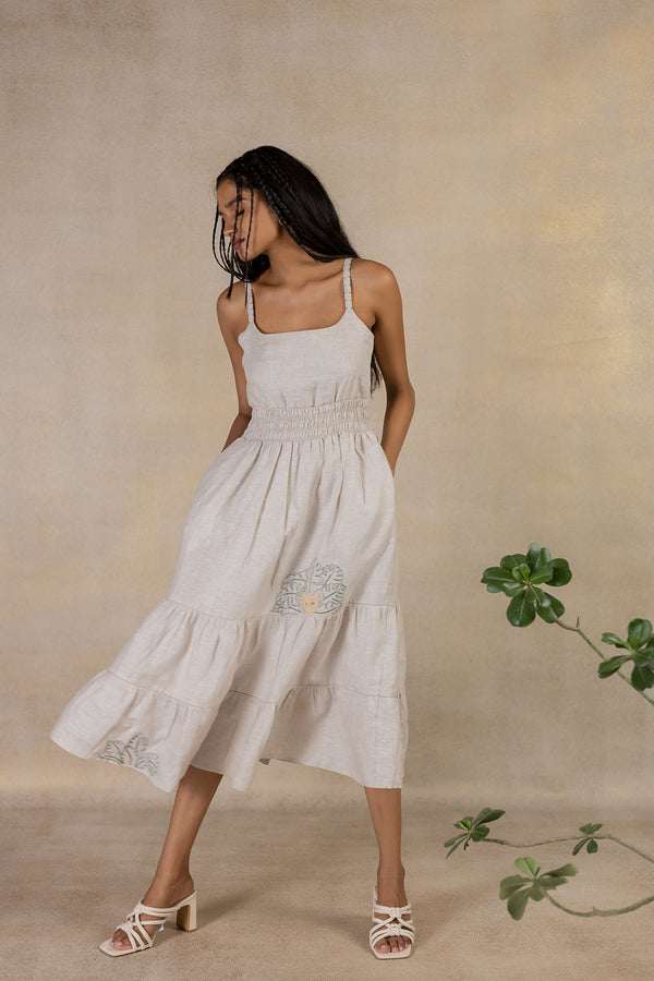 DAY 4 - LINEN BOBBIN ELASTIC WAIST TIER DRESS - Ecru