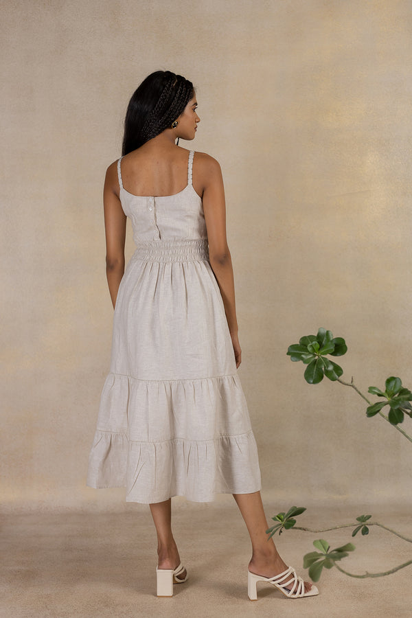 DAY 4 - LINEN BOBBIN ELASTIC WAIST TIER DRESS - Ecru