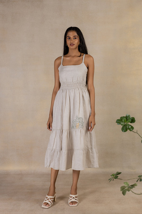 DAY 4 - LINEN BOBBIN ELASTIC WAIST TIER DRESS - Ecru