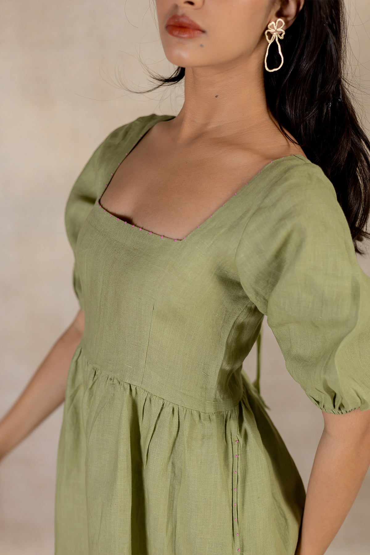 Day 6 - Linen Back Knot  Dress - Meadow Green