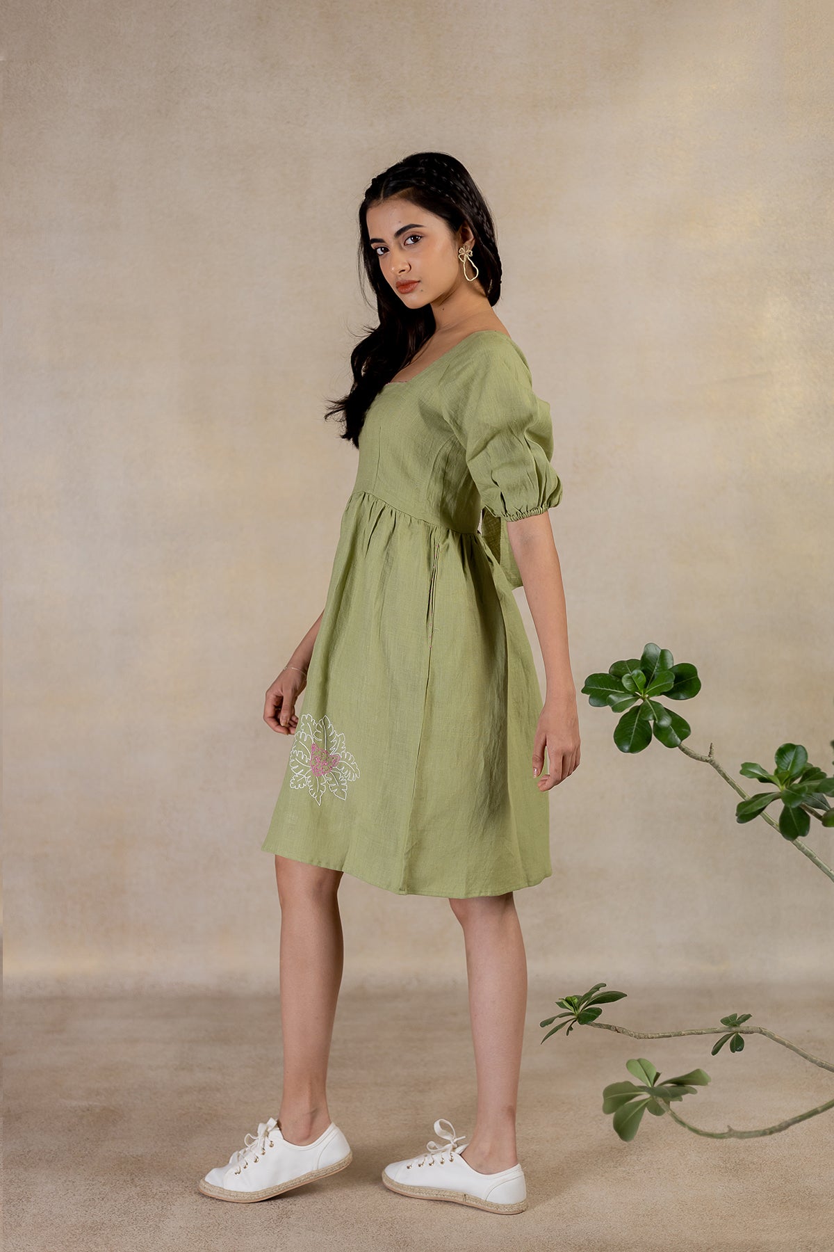 Day 6 - Linen Back Knot  Dress - Meadow Green