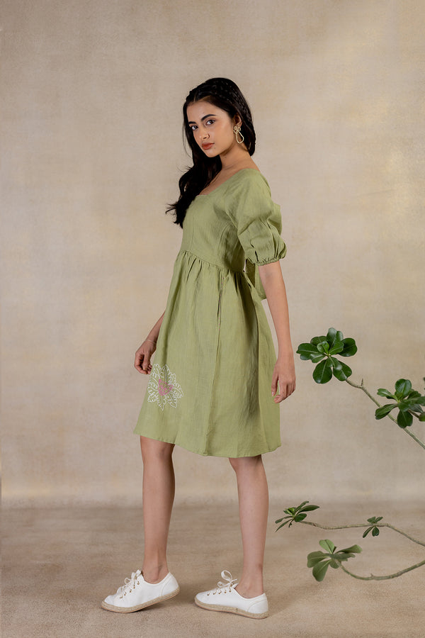 Day 6 - Linen Back Knot  Dress - Meadow Green
