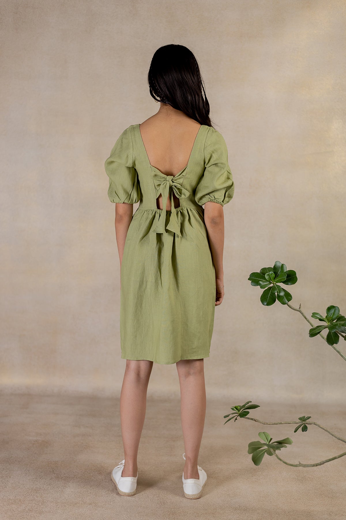Day 6 - Linen Back Knot  Dress - Meadow Green