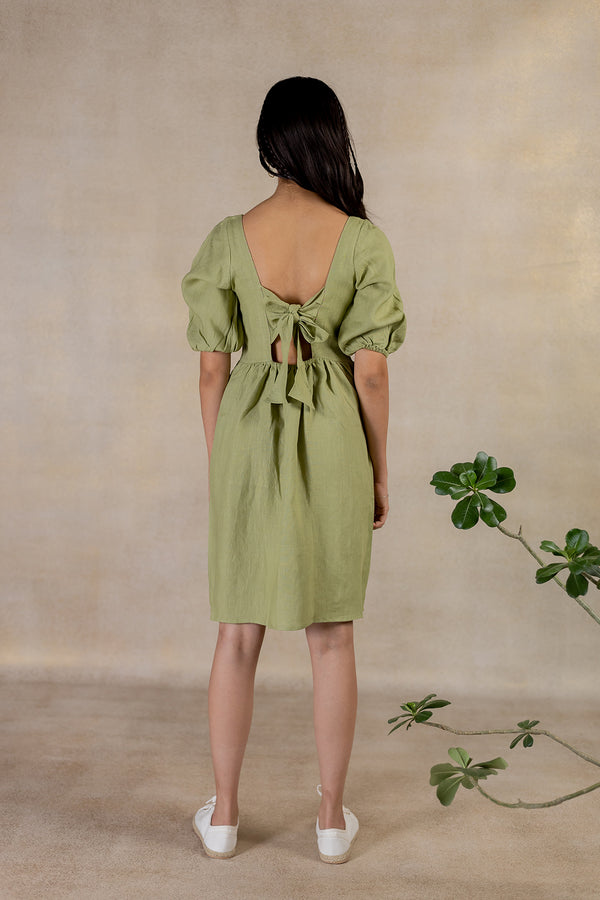 Day 6 - Linen Back Knot  Dress - Meadow Green