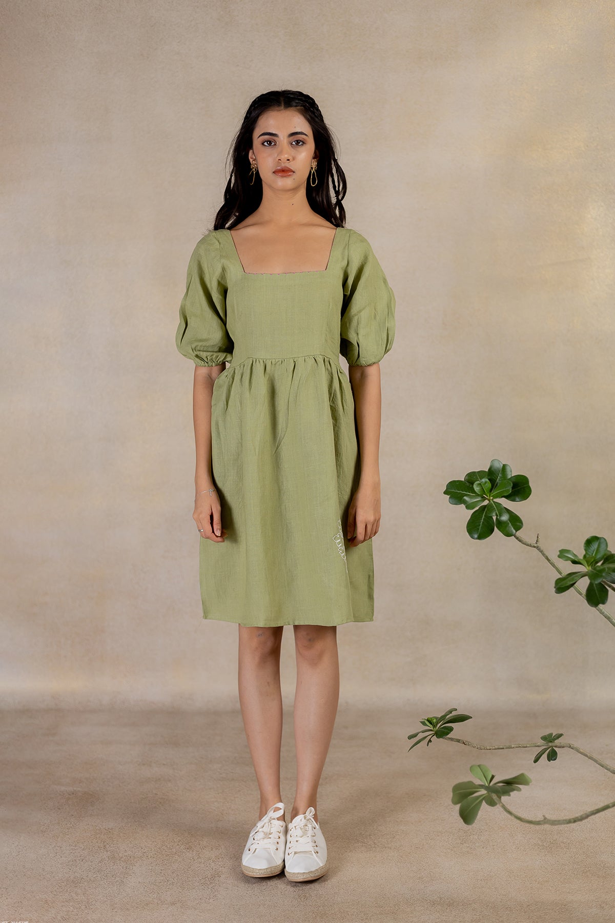 Day 6 - Linen Back Knot  Dress - Meadow Green