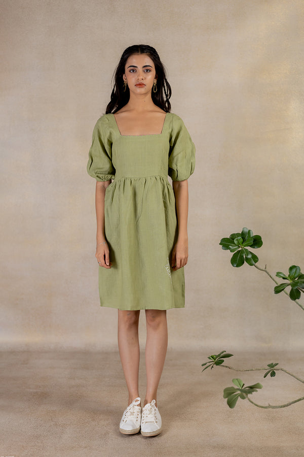 Day 6 - Linen Back Knot  Dress - Meadow Green