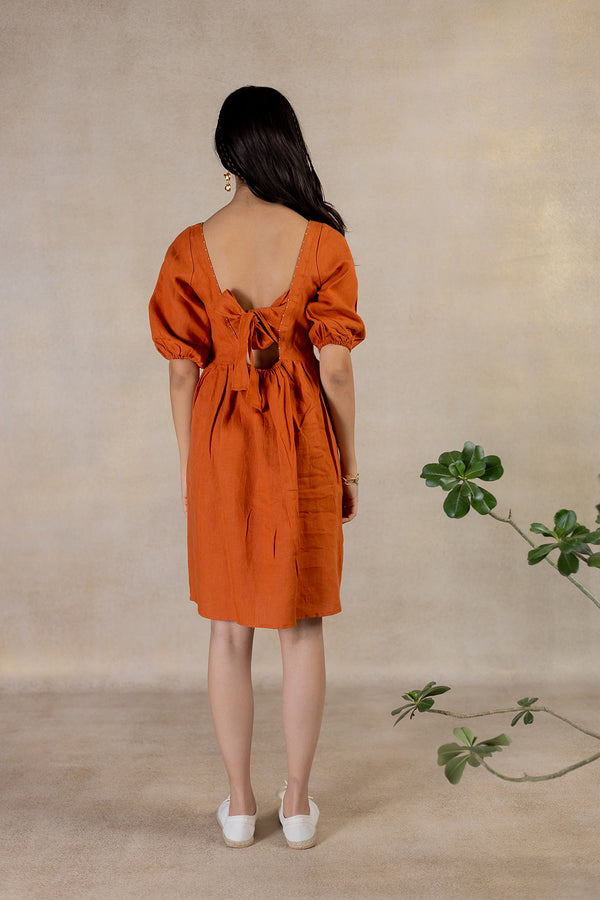 Day 6 Dress With Back Knot - Tan Rust