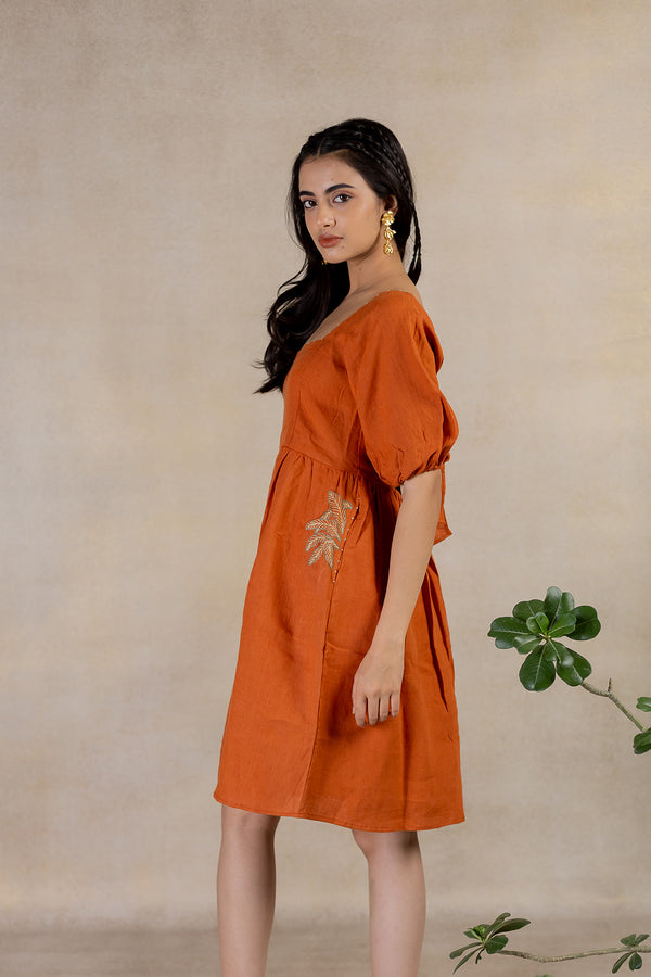 Day 6 Dress With Back Knot - Tan Rust