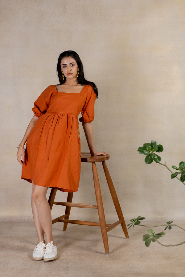 Day 6 Dress With Back Knot - Tan Rust