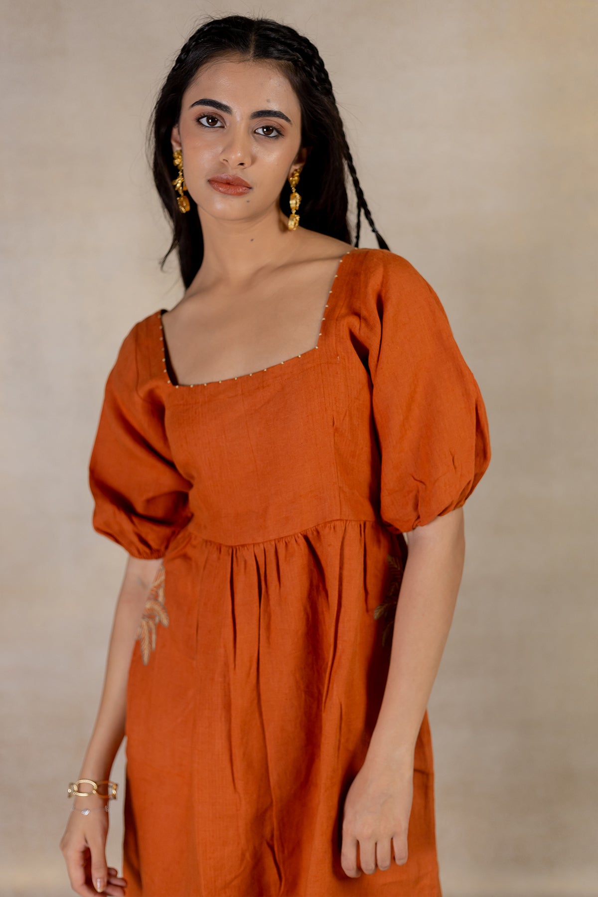 Day 6 Dress With Back Knot - Tan Rust
