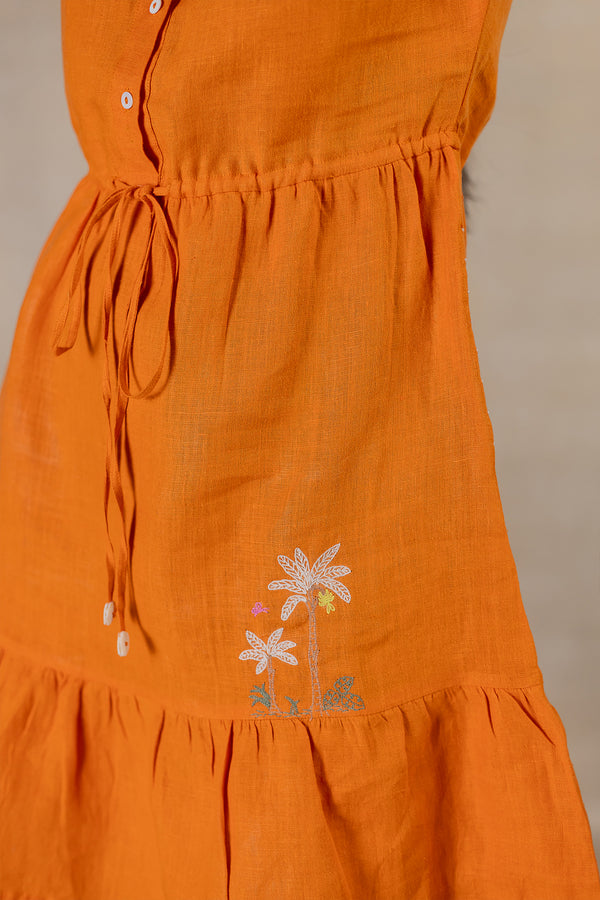 DAY 7 - Linen Drawstring Dress - Orange Soda