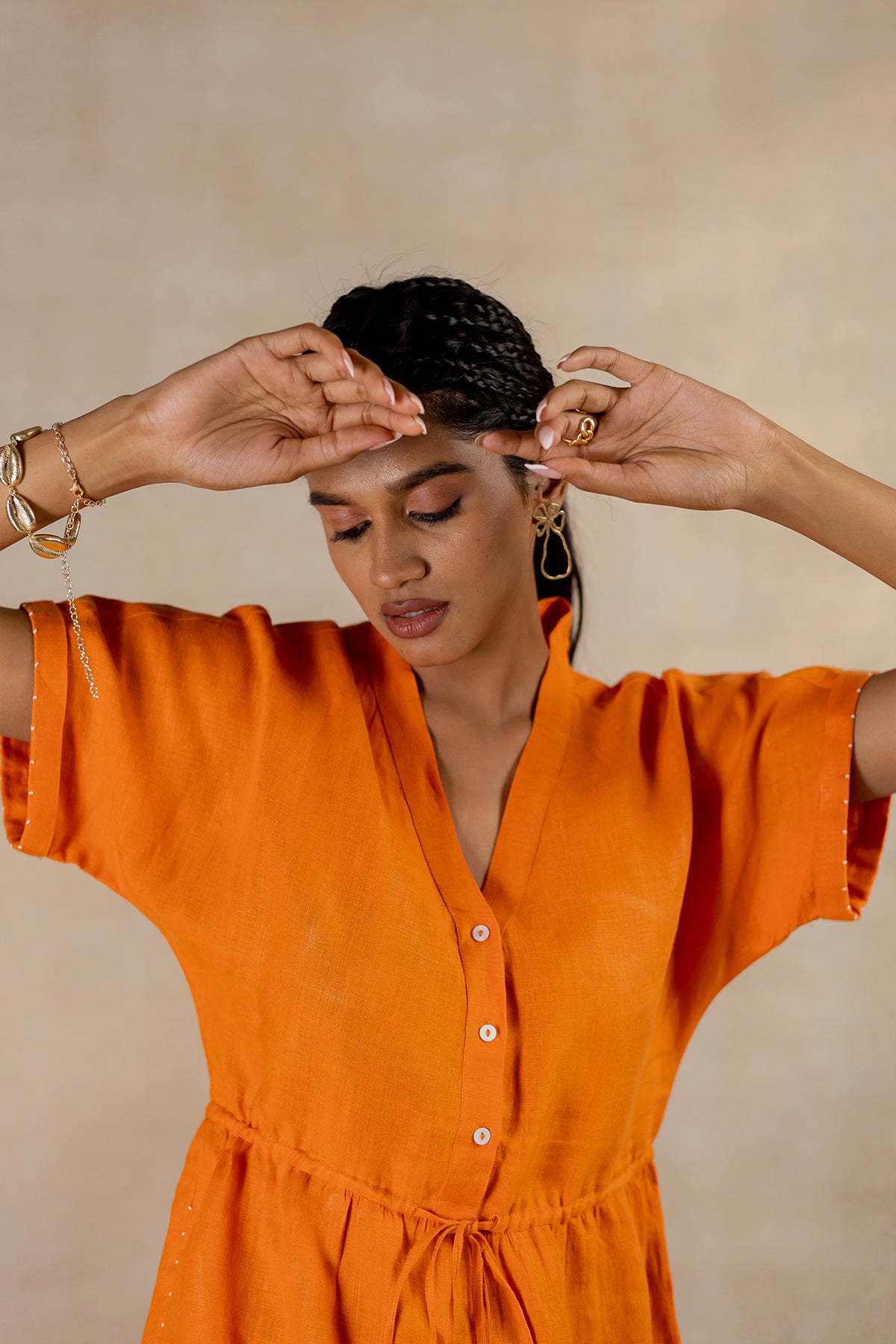 DAY 7 - Linen Drawstring Dress - Orange Soda