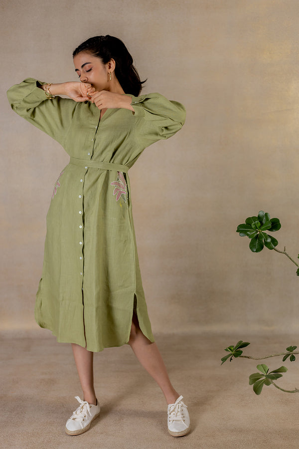 DAY 8 - Linen Shirt dress - Meadow Green