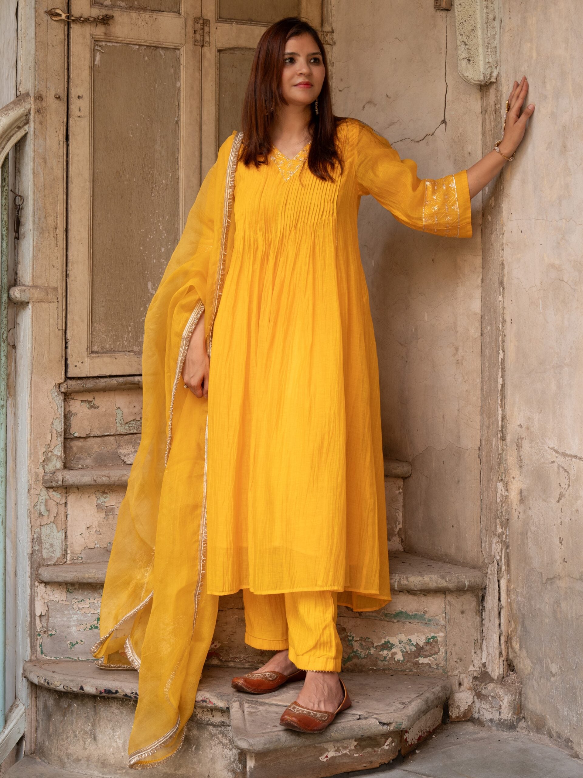 Basant Organza Dupatta - kesariya peela