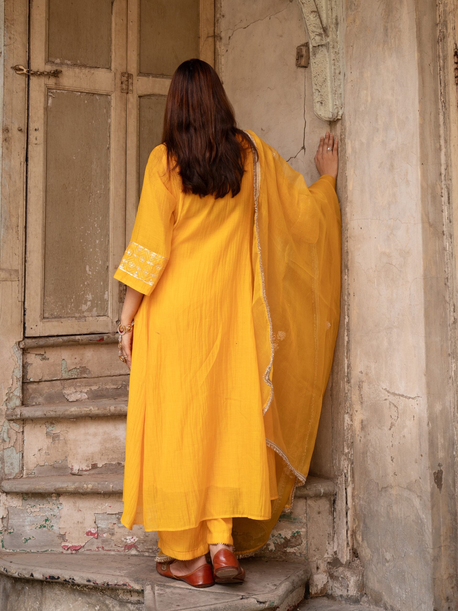 Basant Organza Dupatta - kesariya peela