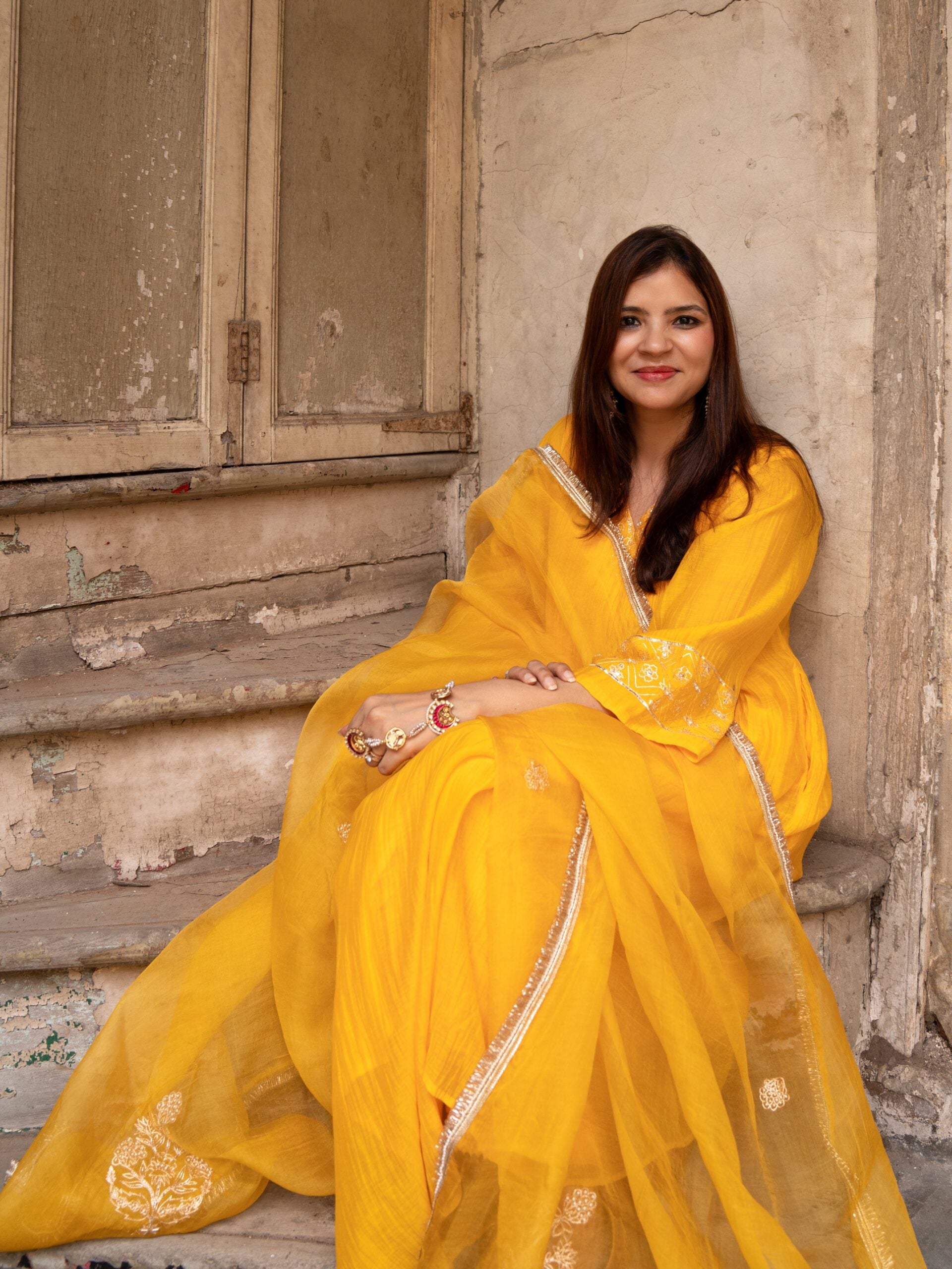 Basant Organza Dupatta - kesariya peela