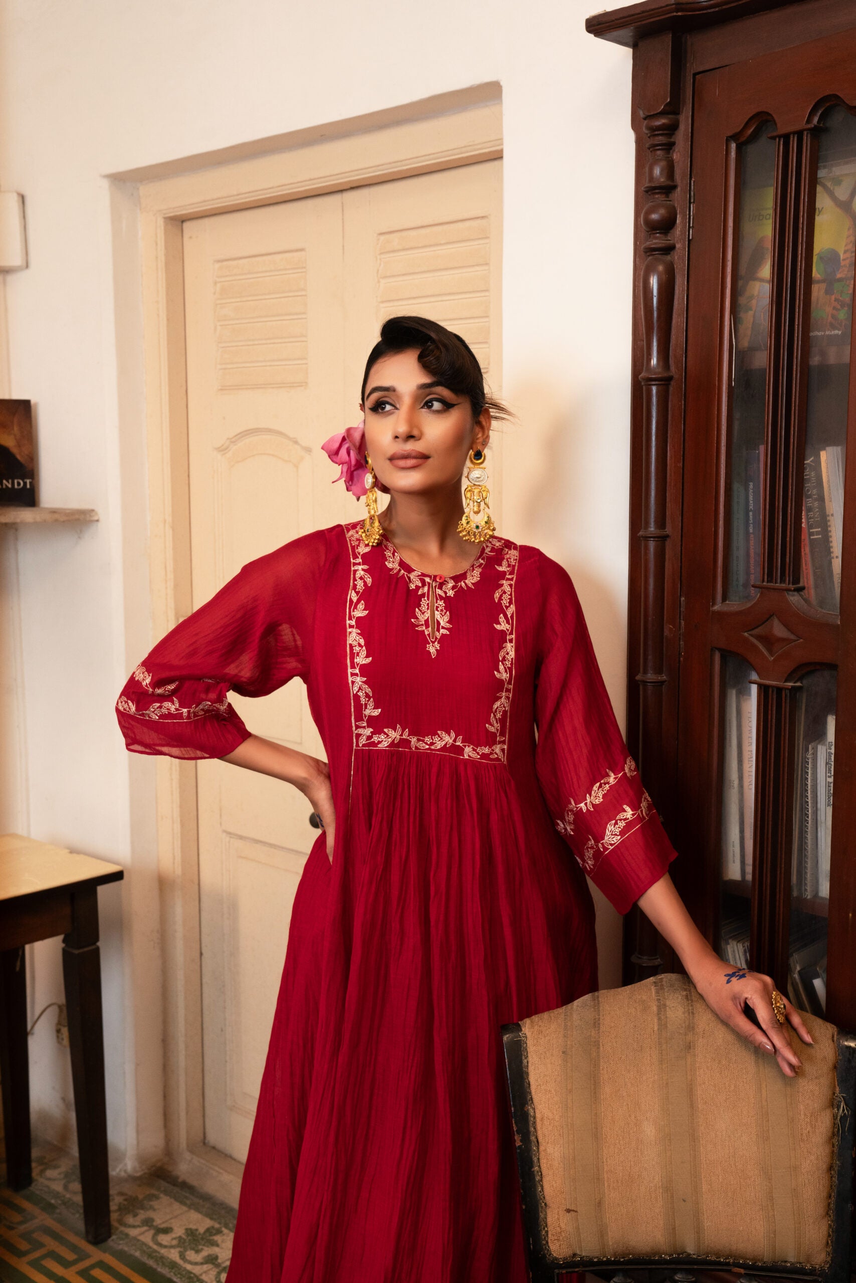 Phool Bel kurta set - sindhoori "laal"