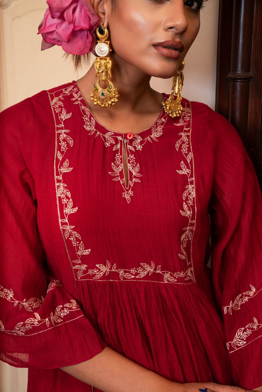 Phool Bel kurta set - sindhoori "laal"