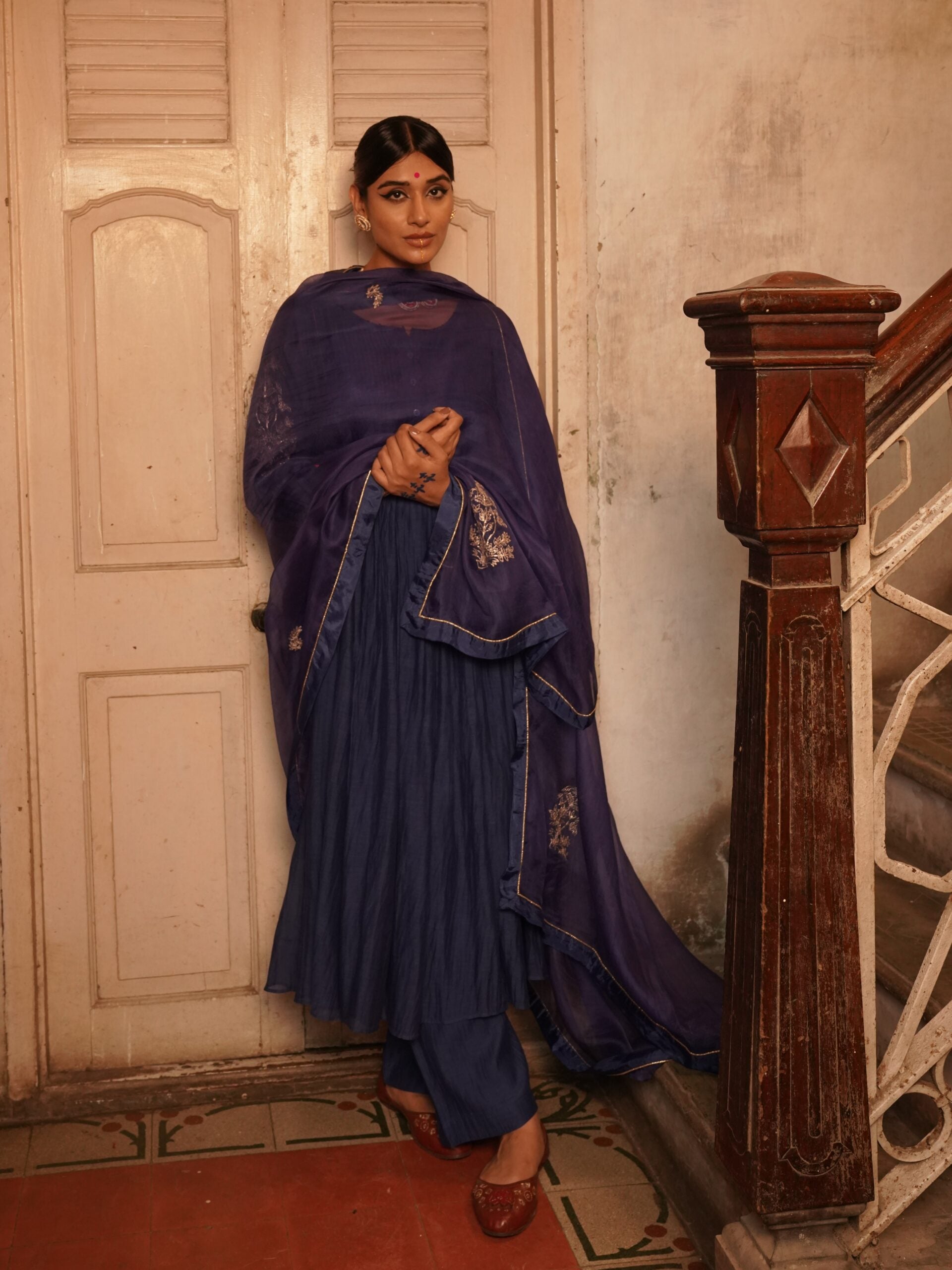 Morpankh organza Dupatta - Mayur "Neela"