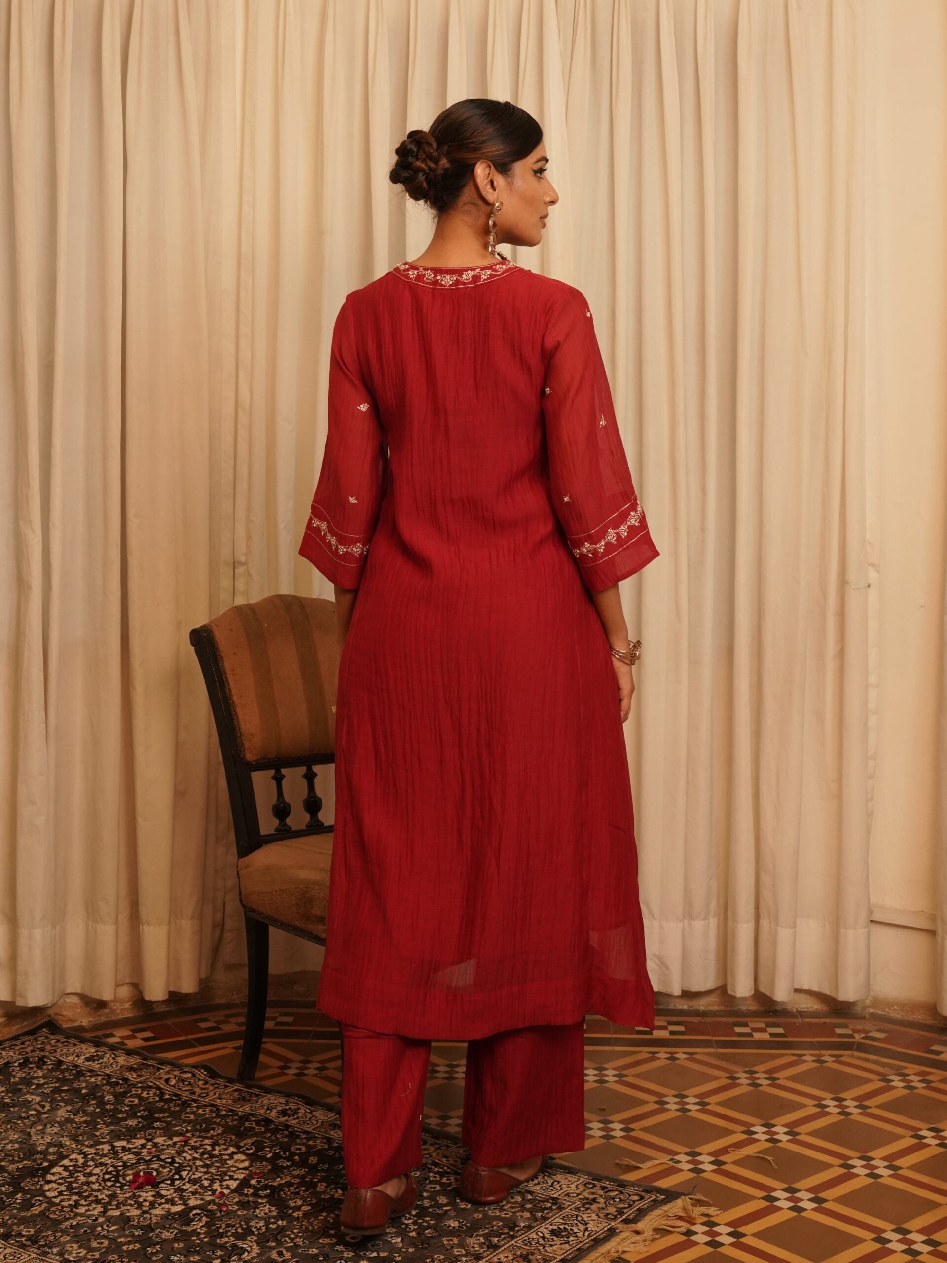 Moti Manek Kurta set - sindhoori Laal