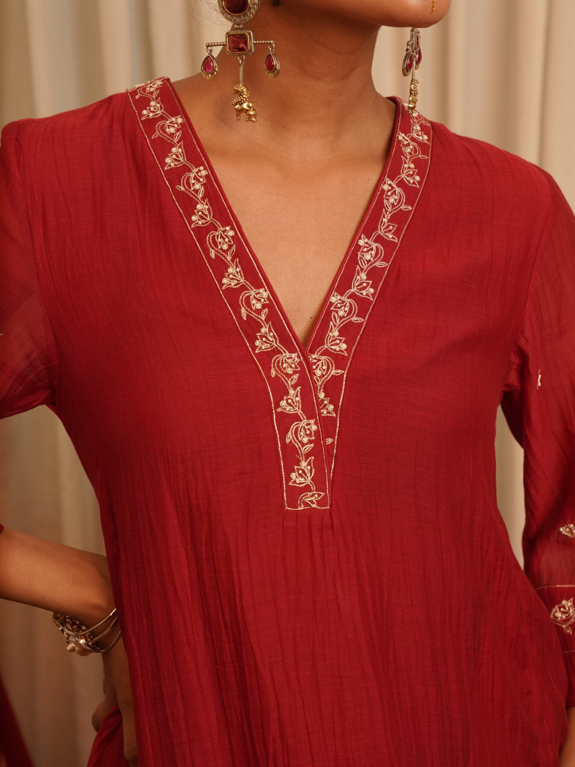 Moti Manek Kurta set - sindhoori Laal